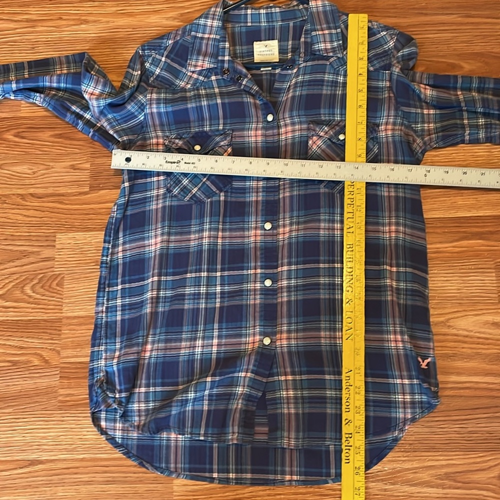 American Eagle Pearl Snap Boyfriend Flannel Shirt - Picture 5 of 5